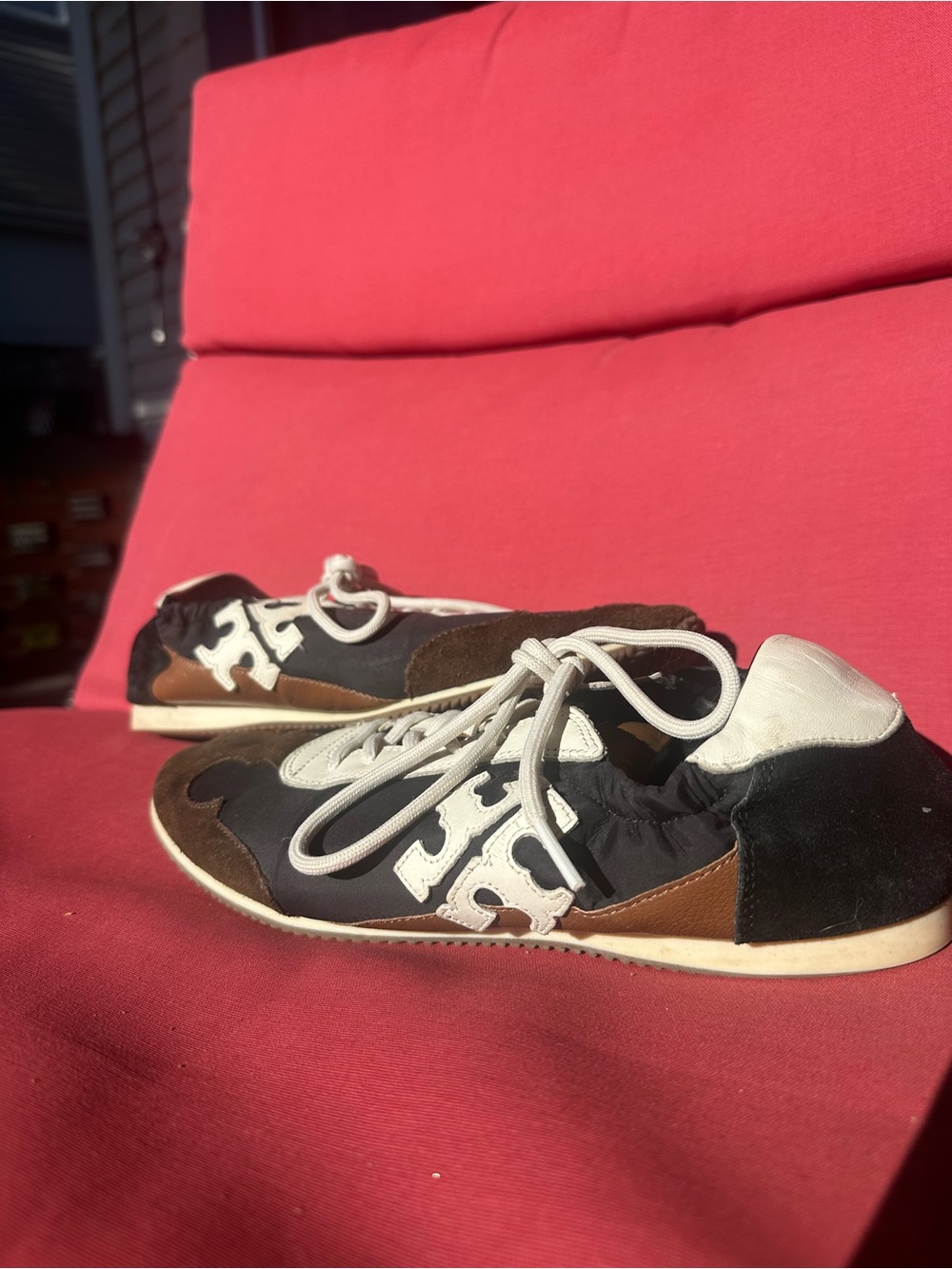 Tory Burch Black nylon suede and leather  Lace-Up Sneakers
